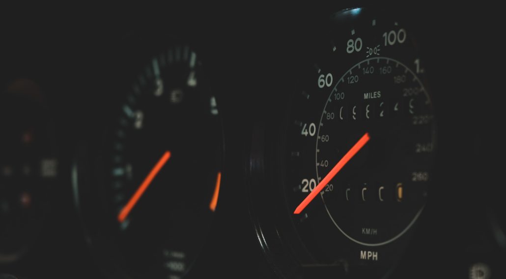 A close up of a speedometer