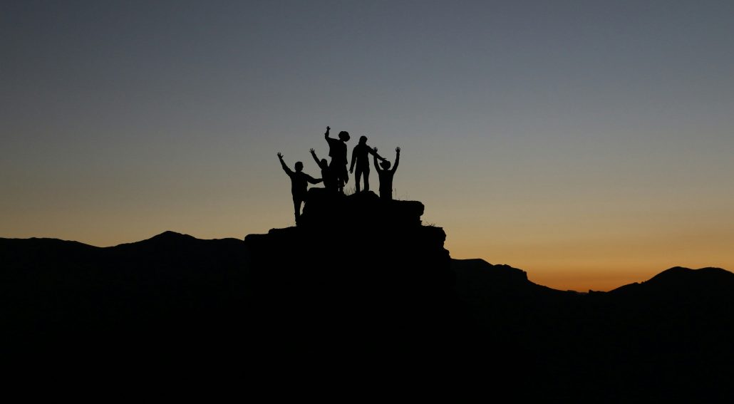 Silhouette of people standing on highland during golden hour